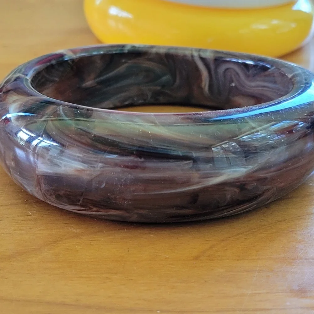4 Resin Acrylic Bangle Bracelets Stack Pink White Rhinestone Yellow